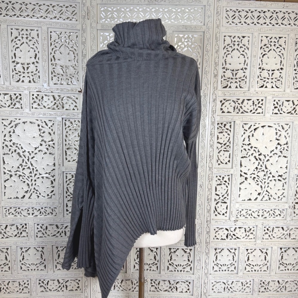 Etna Maar Gray Ribbed Turtleneck‎ Sweater Medium Avante Garde Lagenlook Slouchy